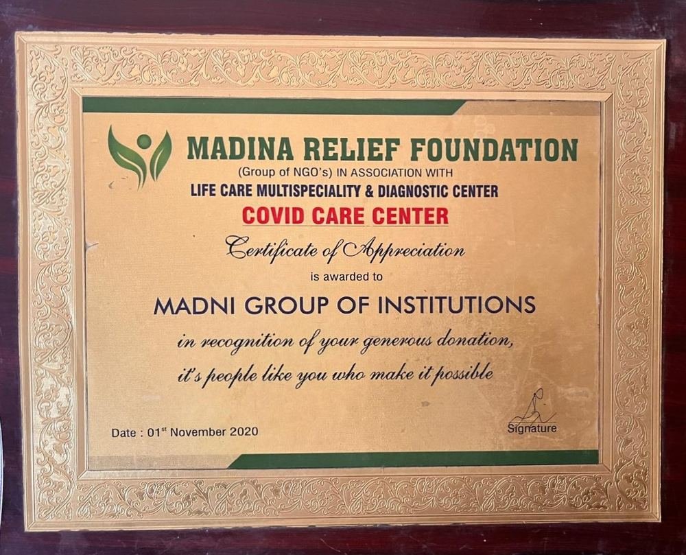 Madni Relief Foundation, Covid Care recognition