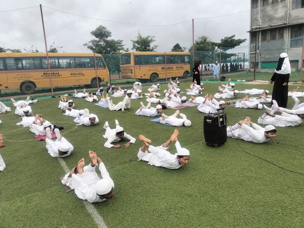 Yoga session on the school grounds