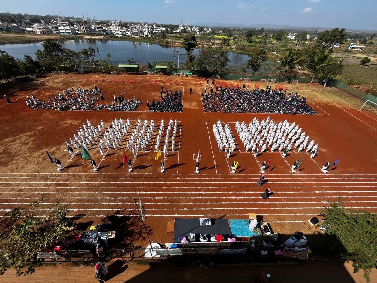 Sports Day formation, aerial view